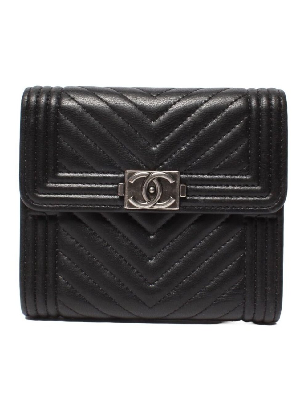 Chanel Bifold Wallet Chevron V-stitch Silver
